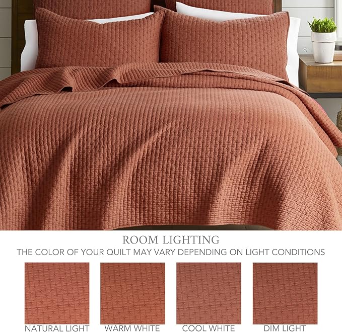 Levtex Home Cross Stitch Reversible Full/Queen Quilt Set (88x92in) with 2 Pillow Shams (26x20in) - Stitch Texture - Adobe - Cotton Full/Queen Size Quilt Bedding Set - Lightweight, Soft, Pre-Washed