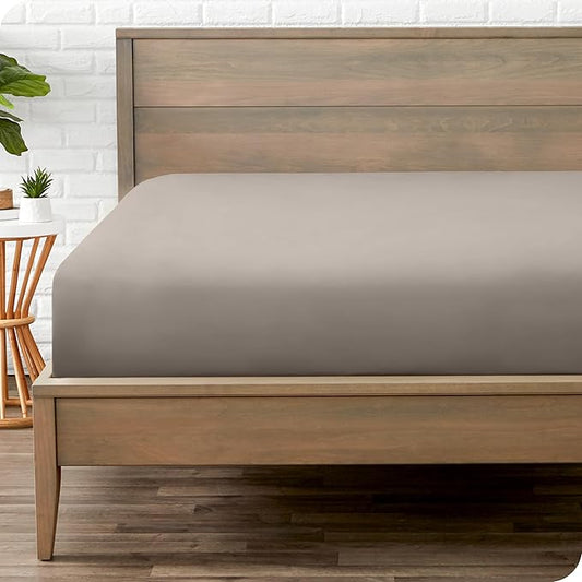 Bare Home Fitted Bottom Sheet Queen Size - Premium 1800 Microfiber - Ultra-Soft Hotel Luxury - Deep Pocket - Durable and Long Lasting (Queen, Khaki)