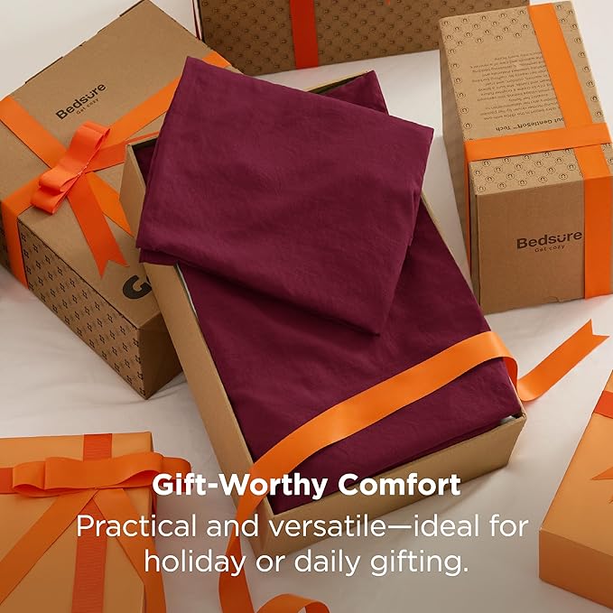 Bedsure Twin/Twin XL Comforter Set, Dark Red Soft Prewashed Bedding for All Seasons, 2 Pieces GentleSoft™ Bed Set, 1 Lightweight Comforter (68"x88") and 1 Pillowcase (20"x26")