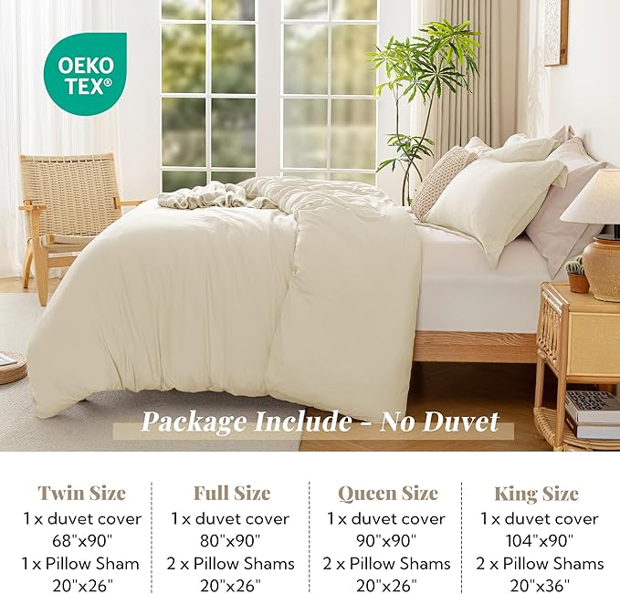 MILDLY Super Soft Duvet Cover 2pcs - 100% Washed Microfiber Beige Comforter Cover Set with Zipper Closure & Corner Ties (No Comforter)