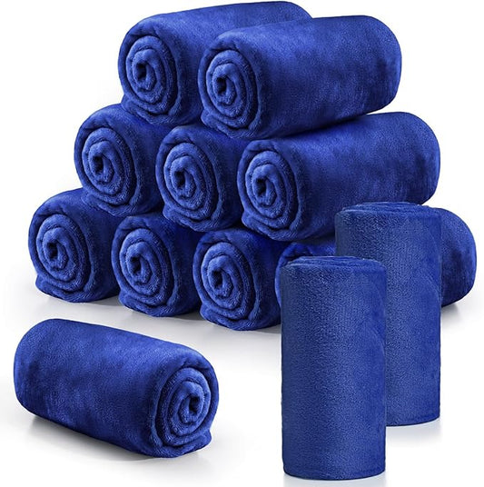 Tinideya 12 Pcs Flannel Fleece Throw Blanket Bulk 50 x 60 Inch Soft Fleece Blanket Warm Throw Blanket Coral Blankets for Couch Sofa Home Wedding Gifts Season (Navy Blue)