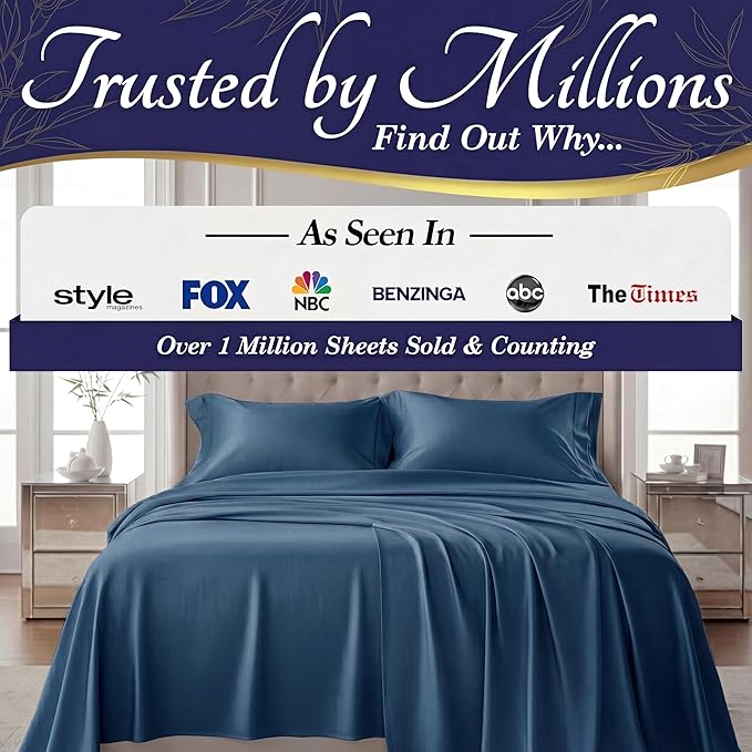 DECOLURE 100% Viscose Derived from Bamboo Sheets Queen Size - Luxury 4 Pc Naturally Cooling Sheets, Ultra Soft Bed Set - Deep 17" Pockets, Durable Double Stitching, Oeko Tex Standard (Navy Blue)