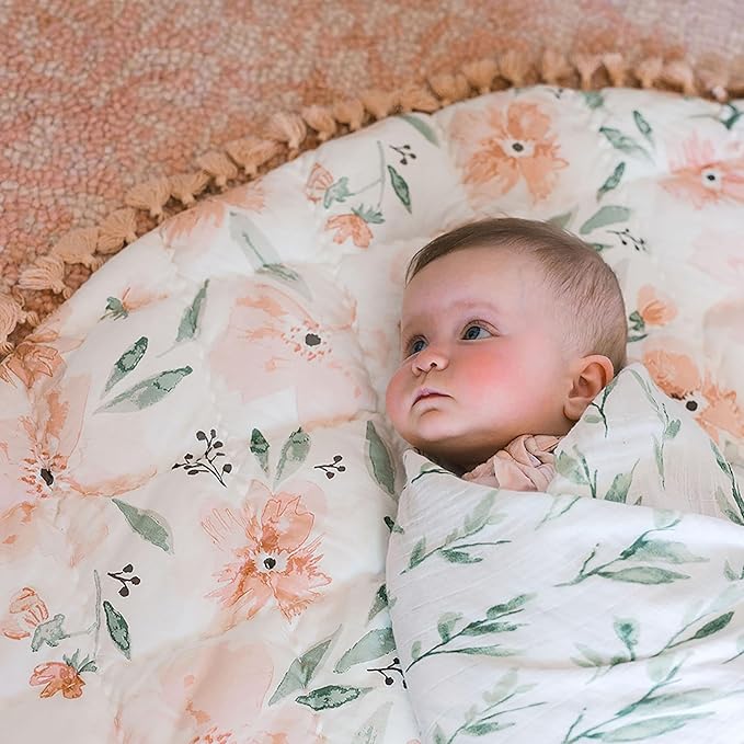 Crane Baby Padded Floor Mat, Pink Floral Nursery Decor, Activity Mat, 40" x 40", Baby Tummy Time, Baby Girl Nursery Essentials (Pack of 6)