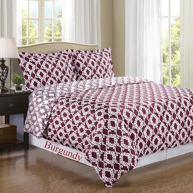 Royal Hotel Bedding Burgundy and White Sierri 3 Piece Twin/Twin XL Comforter Set 100% Cotton 300 Thread Count