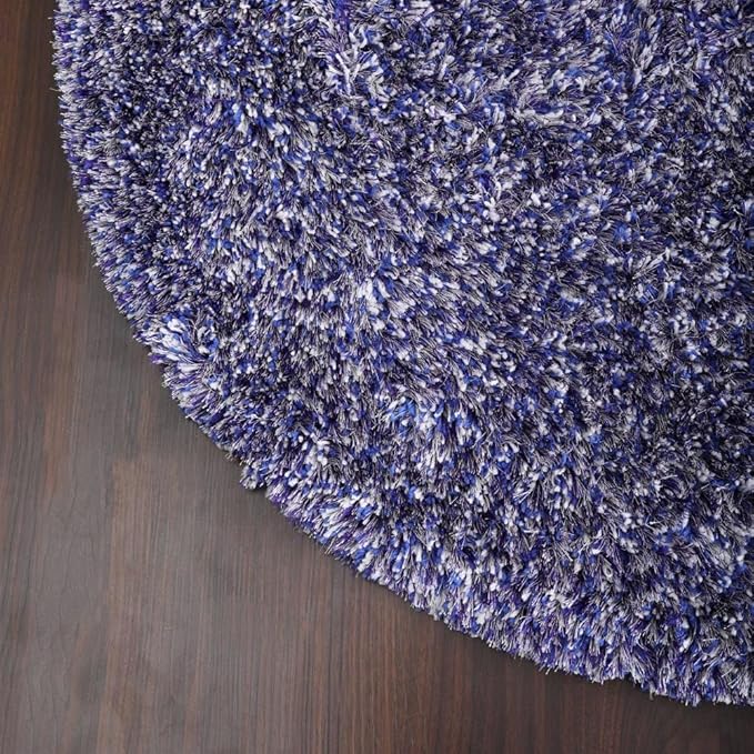 Hand Tufted SHAG Polyester ECO-Friendly Area Rugs - 10'x10', Round, Blue White, Solid Plain Design, High Pile Thick Handmade Anti Skid Area Rugs for Living Room, Bed Room K00111