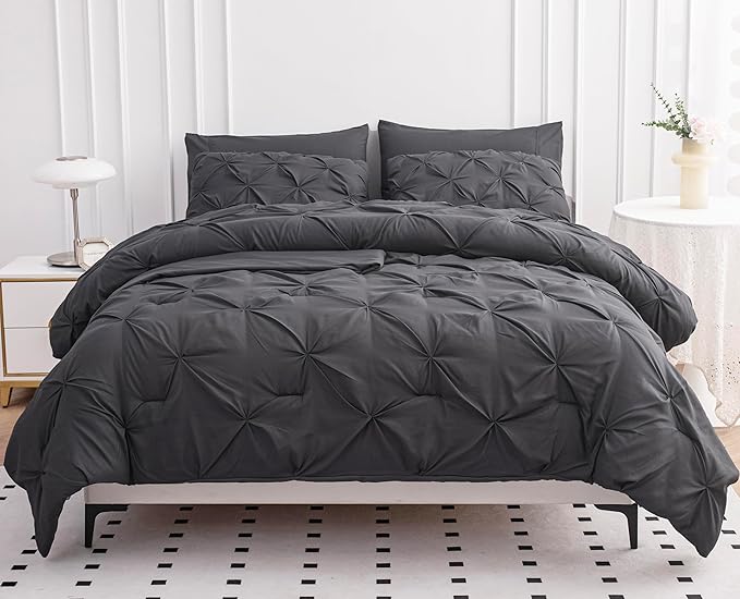 California King Size Comforter Set of 7 PCs - Hotel Quality Cal King Bedding Set - Premium Soft-Touch Microfiber Pintuck Stitch Comforter Bed in a Bag - All-Season Warmth with Easy-Care Fabric - Grey | Generous size, Even coverage, Light all season, Ea...