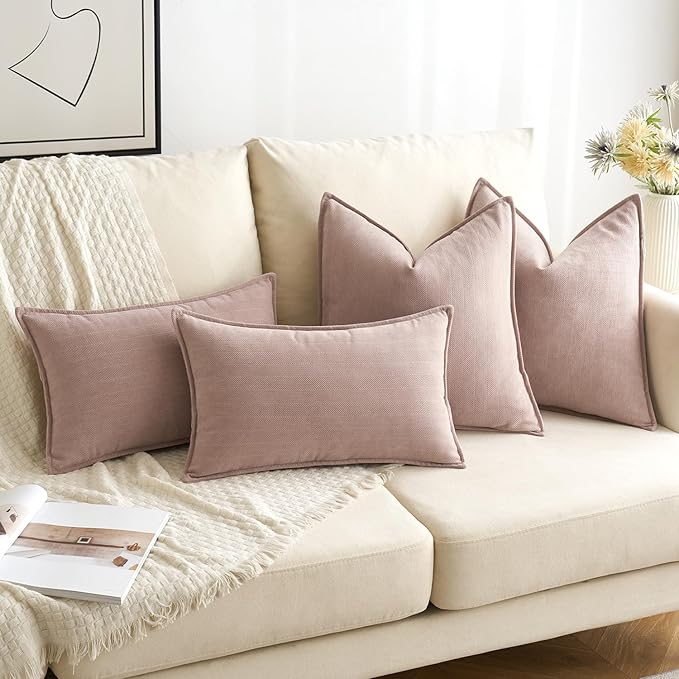 MIULEE Pack of 2 Blush Pink Valentines Decorative Pillow Covers 20x20 Inch Soft Chenille Luxurious Couch Throw Pillows Farmhouse Cushion Covers for Sofa Bedroom Living Room Spring Home Decor