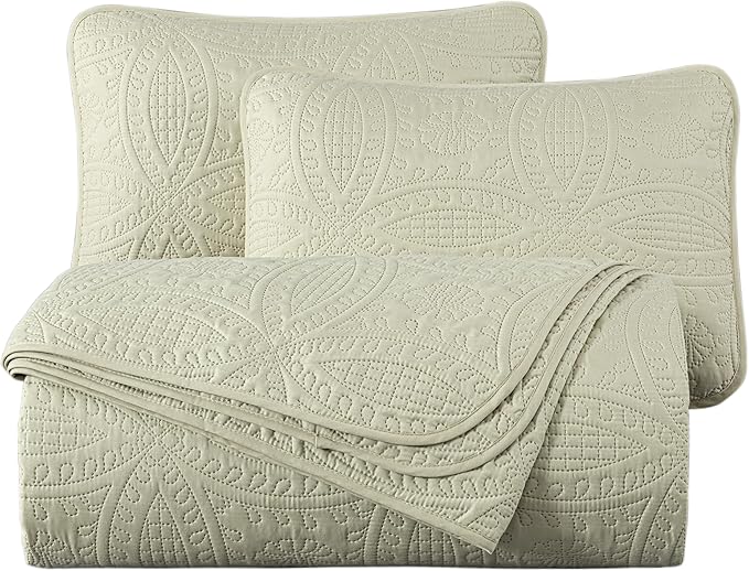 Chezmoi Collection Austin King Bedspread Set 3-Piece Pinsonic Quilted Oversized Bedspread Coverlet Set, King, Tan
