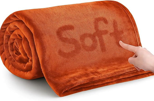 MOONLIGHT20015 Fleece Throw Blanket Super Soft Cozy for Couch, Sofa and Camping Lightweight 400 GSM Luxury Fluffy Microfiber Bed Blankets 50 x 60 Inches (Throw/Travel, Rust)