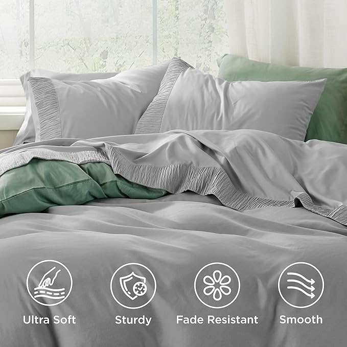 Bedsure Queen Sheet Set - 4 Pieces Soft Queen Size Sheets - Breathable & Cooling - Hotel Luxury - Easy Care Polyester Microfiber Bedding for Women, Men, Grey