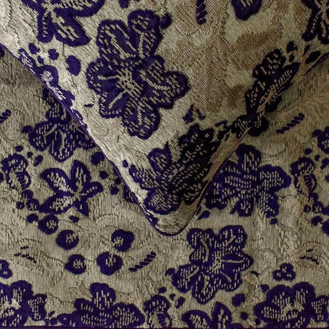 The HomeCentric King/Queen/Twin Purple Decorative Full 68"x18" Bed Runner with Pillow Cover, Floral, Velvet Bed Scarf on Velvet Fabric - Plum Petal