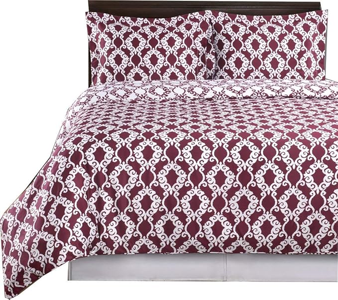 Royal Hotel Bedding Burgundy and White Sierri 4 Piece Full/Queen Comforter Set 100% Cotton 300 Thread Count