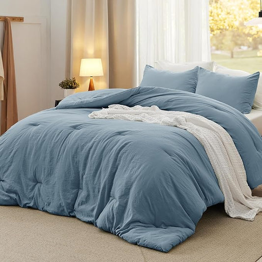Bedsure California King Comforter Set, Dusty Blue Soft Prewashed Bedding for All Seasons, 3 Pieces GentleSoft™ Bed Set, 1 Lightweight Comforter (104"x96") and 2 Pillowcases (20"x36")