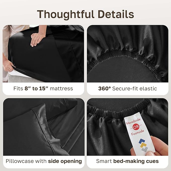 California Design Den Twin XL Sheet Sets - 400 Thread Count Sateen, 100% Cotton Sheets Set, Deep Pockets, and Durable Bedding for Dorm Rooms & Adults - Black