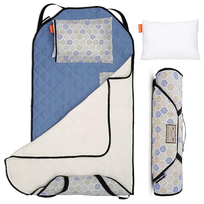 Personalized Tot Cot Kids Nap Mat - Toddler Preschool Daycare Bedding Cover with Blanket and Pillow - Ages 2 Yrs to 5 Yrs