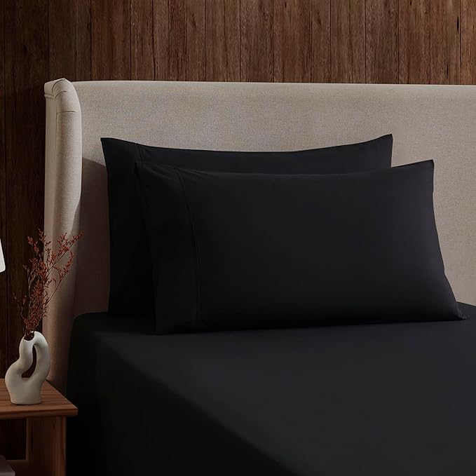 Nestl Full XL Sheet Set - Luxury 1800 Ultra-Soft Microfiber Full Extra Long Bed Sheets - Double Brushed - Deep Pockets - Easy Fit - 4 Piece Set - Bedding Sheets & Pillowcases (Full XL, Black)