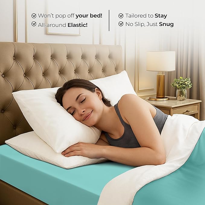 Utopia Bedding Queen Fitted Sheet - Bottom Sheet - Deep Pocket - Soft Microfiber - Shrinkage and Fade Resistant - Easy Care -1 Fitted Sheet Only (Spa Blue)