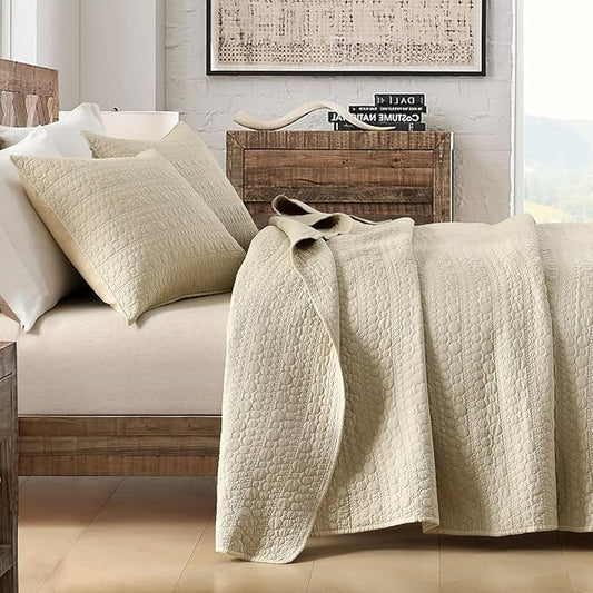 HORIMOTE HOME Quilt Set Queen Size Brich Beige, Classic Geometric Spots Stitched Pattern, Pre-Washed Microfiber Chic Rustic Look, Ultra Soft Lightweight Quilted Bedspread for All Season, 3 Pieces