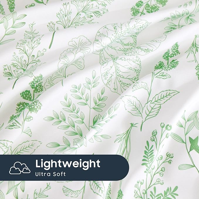 Wake In Cloud - Floral Duvet Cover Set, Botanical Vintage Flower Coquette Cottagecore Aesthetic for Women Teen Girls, Soft Lightweight Bedding, 3-Piece, Light Green, Queen Size