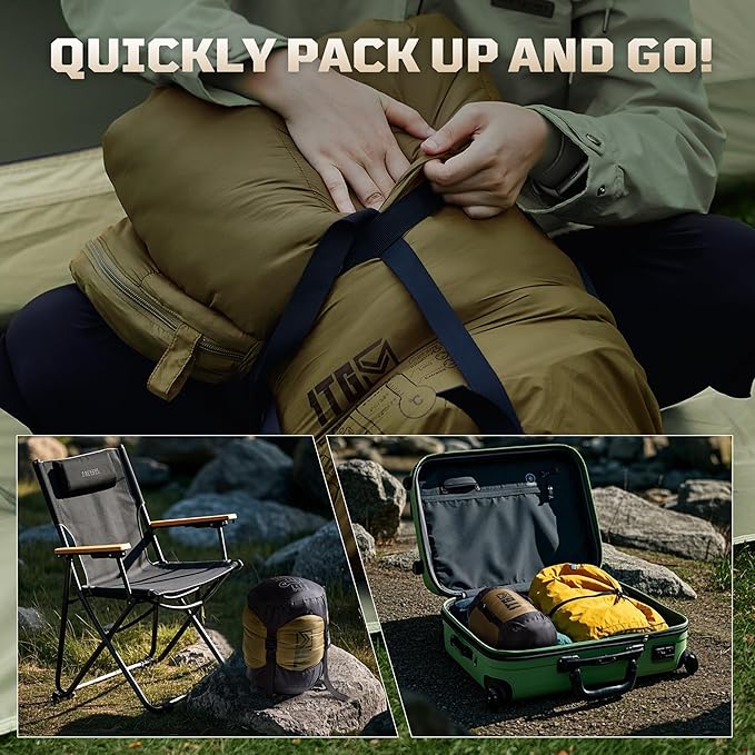 Sleeping Bag for Adults, 25-36℉Cold Weather Mummy Sleeping Bag, Lightweight 3–4 Season Winter Sleeping Bag with Adjustable Hood, Phone Pocket & Compression Sack for Camping Hiking Backpacking