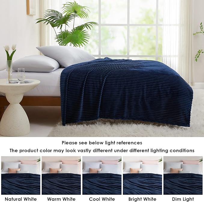 KMUSET Fluffy Blanket Throw - Single-Layer Lightweight & Warm, All-Season Home Decor,Home Decor,Cozy Blankets and Throws,Navy Blue, 108"x90"
