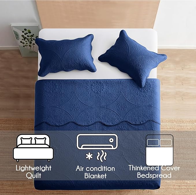 IR Imperial Rooms 10 Pack Queen Quilt Bedding Set (90" x 96") - Bulk Wholesale for Hotels, Guest Bedroom & Airbnbs - Lightweight Microfiber Reversible Floral Embossed Quilts Bedspreads (Blue)