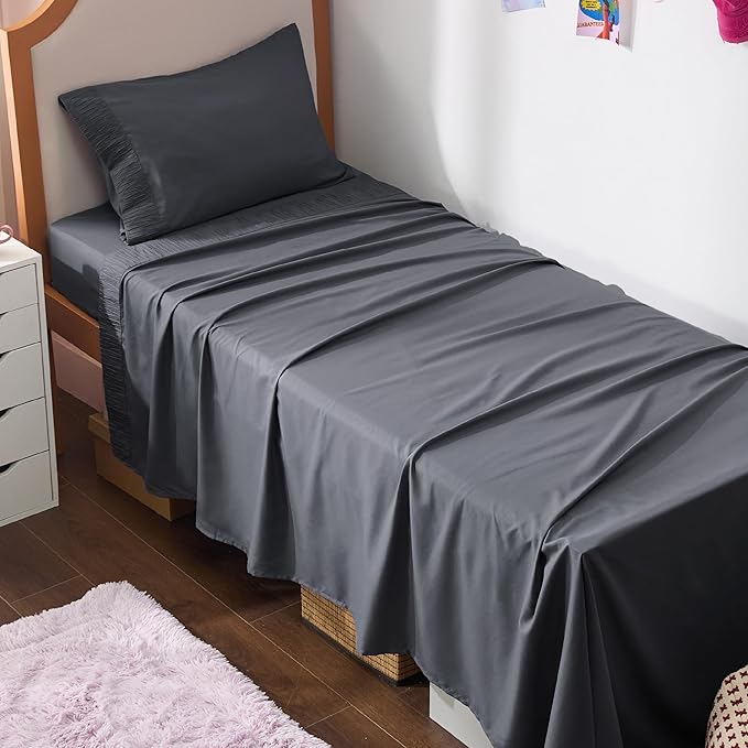 Bedsure Twin XL Sheet Sets Dorm Bedding - 3 Pieces Soft Extra Long Twin Sheets, Hotel Luxury, Easy Care Microfiber for Women, Men, Dark Grey