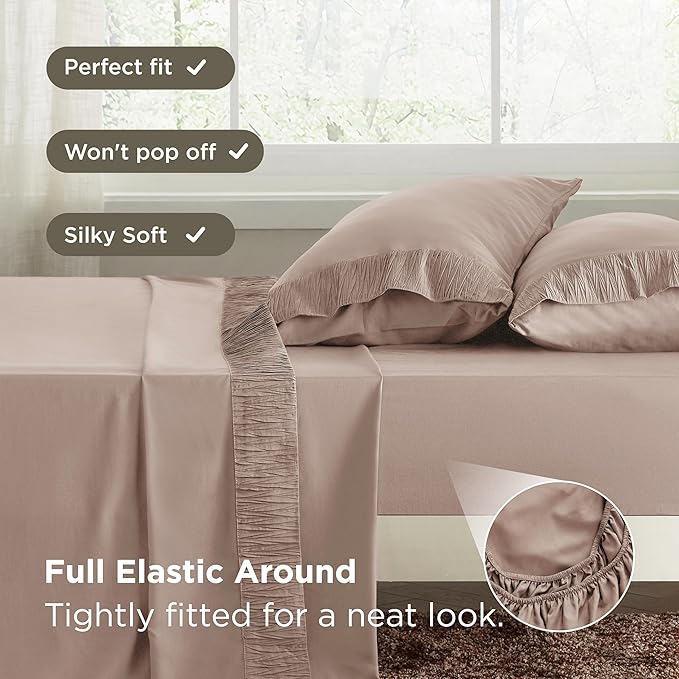 Bedsure Twin XL Sheet Sets Dorm Bedding - 3 Pieces Soft Extra Long Twin Sheets, Hotel Luxury, Easy Care Microfiber for Women, Men, Khaki