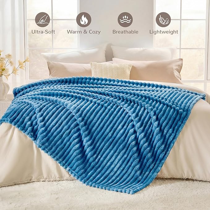 Blue Fleece Throw Blanket for Couch, Super Soft Cozy Blanket for Home Decor, Perfect Cozy Gifts for Women Men Gifts, Lightweight All Season Couch Blanket, 50x70 Inches