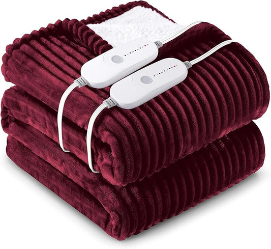 HYLEORY Heated Blanket Electric Queen, Soft Flannel Sherpa Heater 5 Heat Settings and 10 Hours Auto Shut-Off Heating Blanket ETL Certification Over-Heat Protection Machine Washable,Red