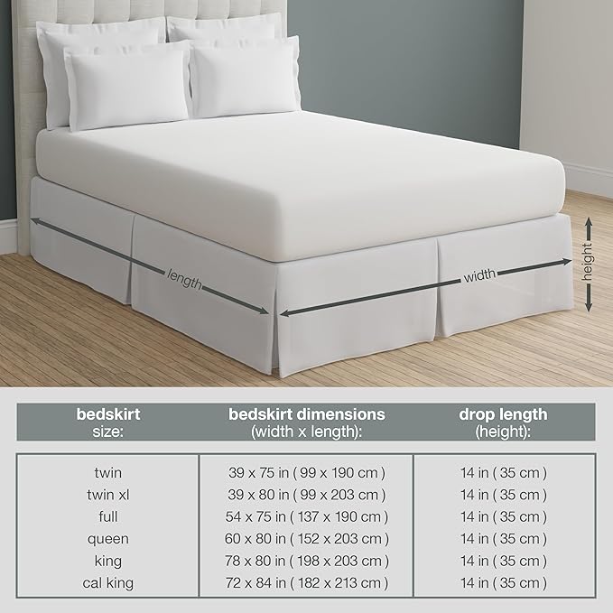 Bed Maker’s Never Lift Your Mattress Bed Skirt, Designed for Box Spring Beds, Split Corners, 14 Inch Drop Length, California King, Grey
