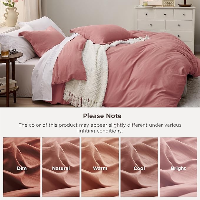 Bedsure Pink Clay Duvet Cover King Size - 3 Pieces Prewashed Cotton-Like Extra Soft Bedding Set, Includes 1 Duvet Cover 104x90 Inches with Zipper Closure & 2 Pillow Shams, Comforter Not Included