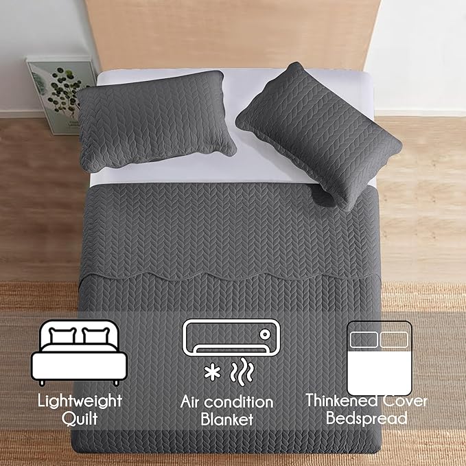 IR Imperial Rooms 8 Pack Quilt King Size Bedding (106" x 96") - Bulk Wholesale for Hotels, Guest Bedroom & Airbnbs - Lightweight Microfiber Reversible Embossed Quilts Bedspread (Charcoal)