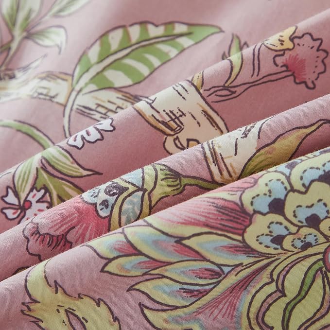 URBONUR Full Duvet Cover Set Soft 100% Cotton Floral Bedding Sets Blush Pink Wildflower Comforter Cover, Button Closure and Corner Ties (3Pcs, Vintage Floral, Full)