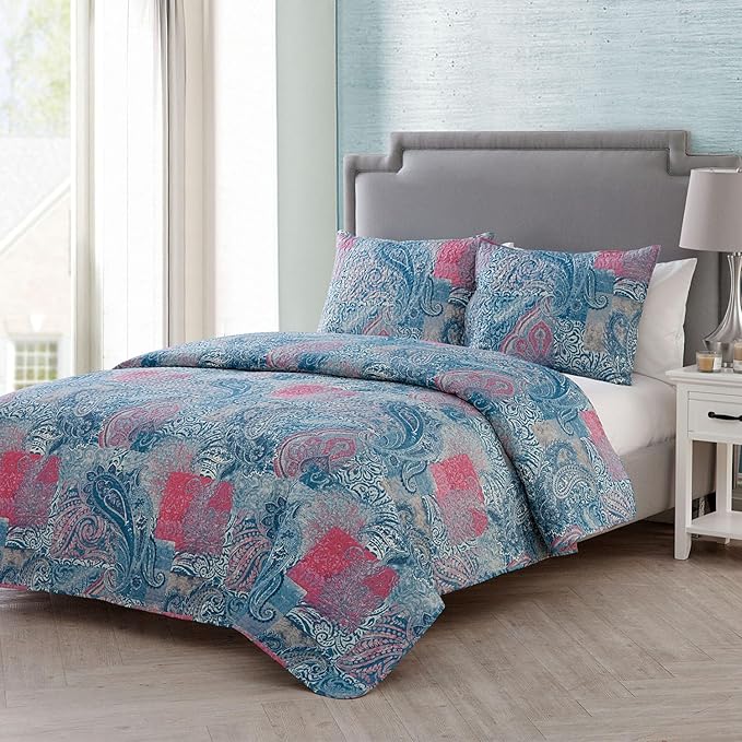 VCNY Home Quilt for King Size Bed - 3-Piece Bed Set, Lightweight Comforter Set Alternative, Bedspread Coverlet and Shams (Caroline, Taupe Bedding)