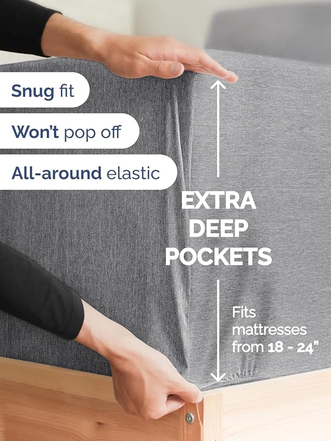 Extra Deep Cal King Sheet Set - 6 Piece Breathable and Cooling Sheets - Hotel Luxury Bedding for Women, Men, Kids & Teens - Easy Secure Fit - Soft & Wrinkle Free - Extra Deep Pockets - Heathered Grey