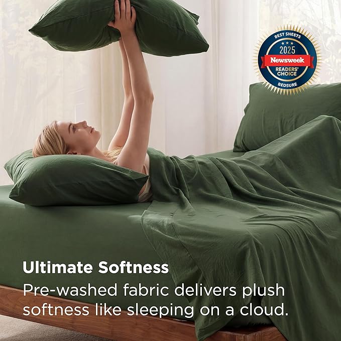 Bedsure Deep Pocket King Sheet Set - 6 Piece, Prewashed Ultra-Soft King Size Sheets Set, Fits Mattresses Up to 18 Inches Thick, Breathable & Secure Fit, Hotel Luxury Bedding, Olive Green