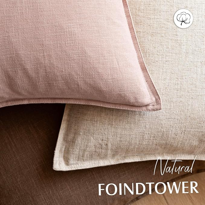 Foindtower Pack of 2, Decorative Linen Solid Throw Pillow Covers Soft Accent Cushion Case Boho Farmhouse Pillowcase for Chair Couch Sofa Bedroom Living Room Home Decor 18 x 18 Inch Light Pink