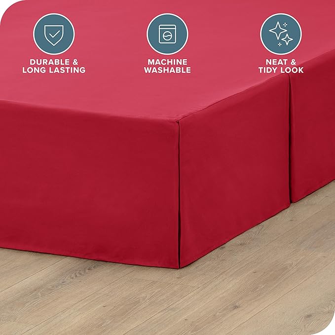 Bare Home King Bed Skirt - 15-Inch Tailored Drop Easy Fit - Bed Skirt for Beds - Center & Corner Pleats (King, Red)