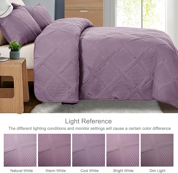 Exclusivo Mezcla Twin Size Quilt Set with Modern Striped Pattern, 2 Pieces Lightweight Dusty Lavender Quilts Bedding Set, Soft Bedspreads Coverlets for All Seasons