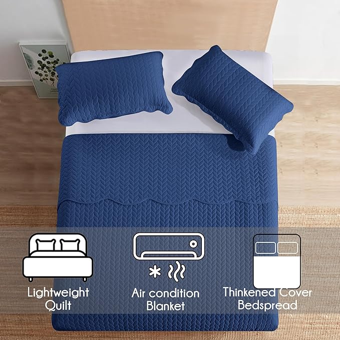 MOONLIGHT20015 California King 8 Pack Quilt Bedding Set Size (118"x106") + 2 Pillow Shams (20" x 36"+ 2") - 3 Pcs All Season Reversible Microfiber Coverlet Embossed Quilt Bedspread (Navy)