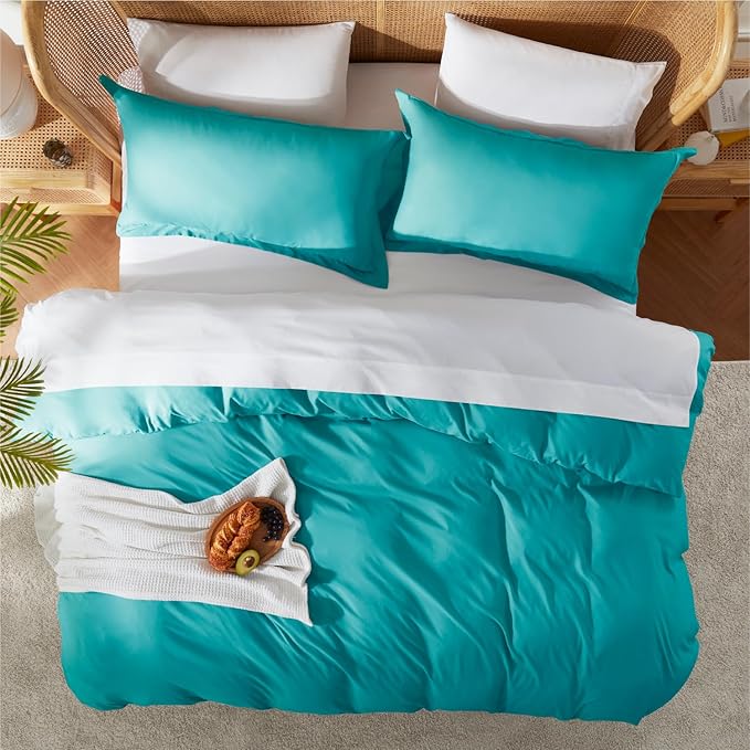Nestl Teal Duvet Cover King Size - Soft Double Brushed King Duvet Cover Set, 3 Piece, with Button Closure, 1 Duvet Cover 104x90 inches and 2 Pillow Shams