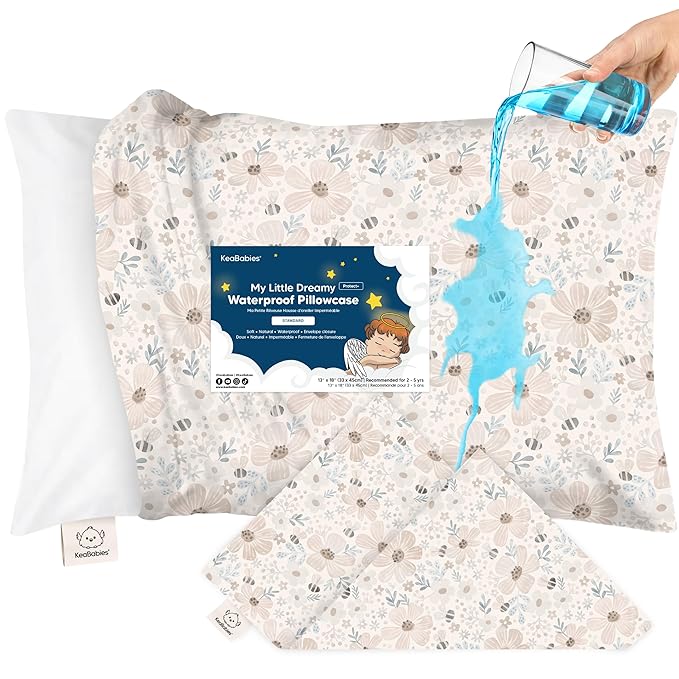 KeaBabies 13 x18 Toddler Pillowcase, Waterproof - Soft Waterproof Toddler Pillow Protector Cover for Kids, Boys, Girls, Durable Machine Washable, Small Travel Pillow Sold Separately (Flora Vale)