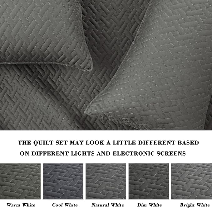 Exclusivo Mezcla Full Queen Size Quilt Bedspreads with Basket Weave Pattern, Soft Lightweight Summer Quilts Bedding Set Coverlets Bed Cover for All Seasons, Dark Grey