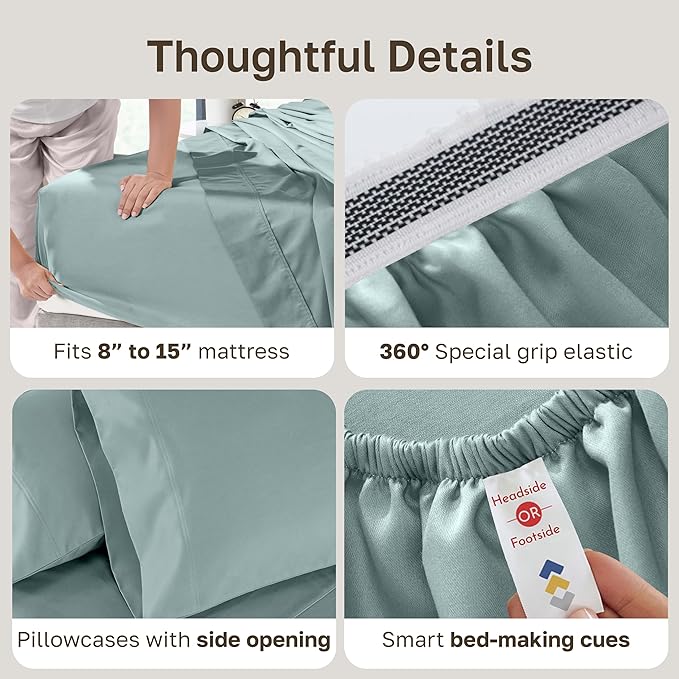 CALIFORNIA DESIGN DEN Authentic Soft Split King Sheets, 800 Sateen 100% Cotton, Cooling Than Egyptian Cotton Sheets, Split King Size Cotton Sheets Set 5 Pc Set with Deep Pockets No Pop-Off (Soft Teal)