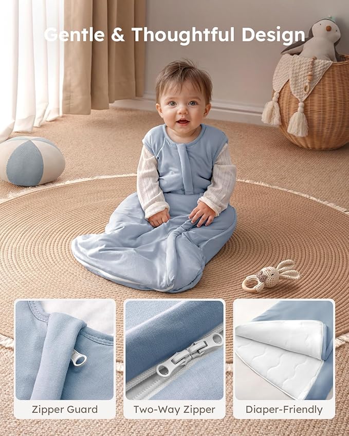 Yoofoss Rayon Made from Bamboo Baby Sleep Sack 18-24 Months 1.0 Tog Baby Wearable Blanket, Super Soft Infant Toddler Sleeping Sack 2-Way Zipper