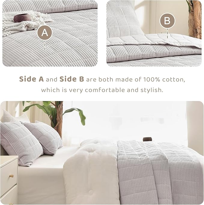 Sanracie Oversized King Quilt (120"x120"), Cotton Oatmeal Colored Waffle Quilt Bedding Set Extra Wide Large Luxury Aesthetic Bedspreads Soft Breathable Bedding Coverlet Sets 3 PCS