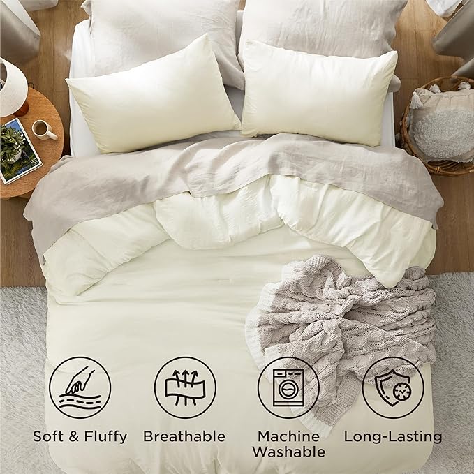 Bedsure Oversized Queen Comforter Set, Ivory Soft Prewashed Bedding for All Seasons, 3 Pieces GentleSoft™ Bed Set, 1 Lightweight Comforter (98"x98") and 2 Pillowcases (20"x26")