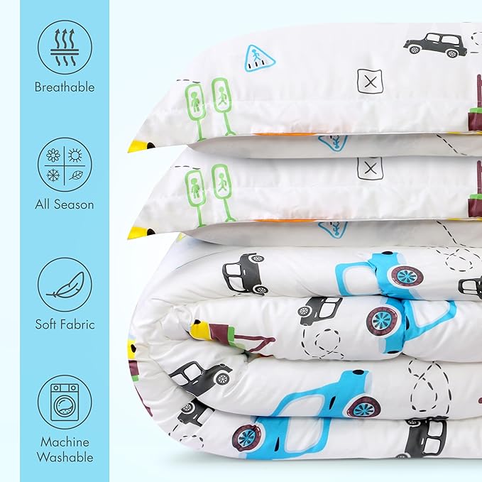 Utopia Bedding All Season Car Comforter Set with 2 Pillow Cases, 3 Piece Soft Brushed Microfiber Kids Bedding Set for Boys/Girls, Machine Washable (Twin)