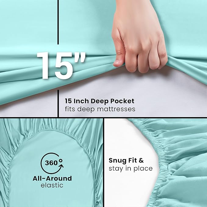 Utopia Bedding Queen Fitted Sheet - Bottom Sheet - Deep Pocket - Soft Microfiber - Shrinkage and Fade Resistant - Easy Care -1 Fitted Sheet Only (Spa Blue)